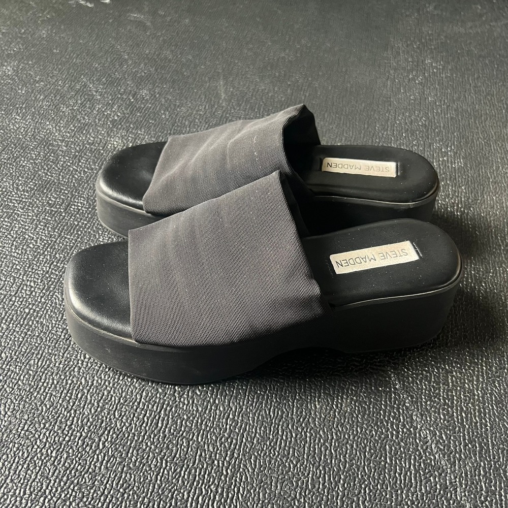 Steve Madden Black Slinky Platform Sandals sz 39 US 8.5 Vintage Y2K 90s Bratz